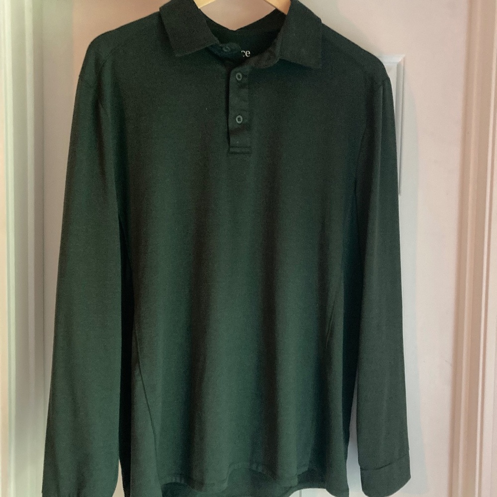 Men's Flowknit Breeze Performance Long Sleeve Polo, Olive Green, Size L, EUC